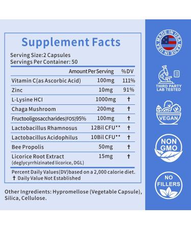 Zhizaiql Lysine Cold Sore Treatment for Lips with Probiotics & Vitamin C for Lip Skin Gut & Immune Health Managing Cold Sore Frequency & Severity Cold Sore Patch Alternative 100 Capsules - Buy Online on GoSupps.com