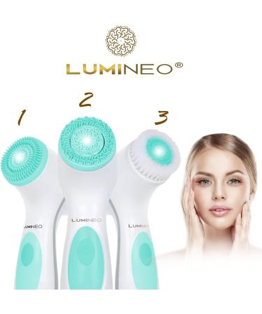 Lumineo Electric Facial Cleansing Brush with 3 Silicone Heads & Cleansing Gel - Turquoise | Removes Blackheads, Peels & Cleans Pores | USB Rechargeable | For All Skin Types - Buy Online on GoSupps.com