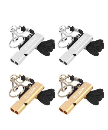 Zoomsky 4Tlg metal whistle sports referee whistle whistle trillerfeife emergency whistle signal pipe coaching pipe with lede for outdoor football emergency survival defense gold silver gold