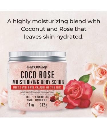 Coconut Rose Body Scrub Exfoliator with Biotin, Collagen & Stem Cells | Natural Exfoliating Salt Scrub for Moisturizing Skin, Acne, Cellulite, Wrinkles | 11 oz - Buy Online on GoSupps.com