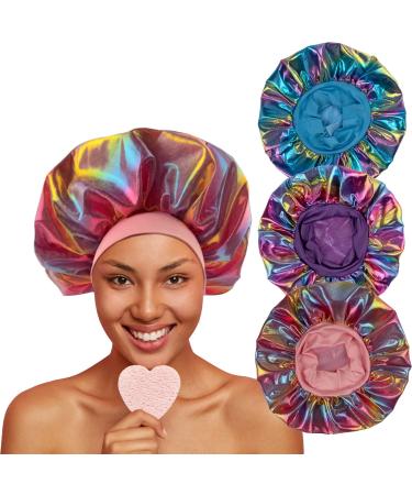 3PCS Satin Bonnets for Black Women Girls  Large Band Hair Bonnets with Tie Band  Silk Sleep Braids Bonnet  StyleE-02