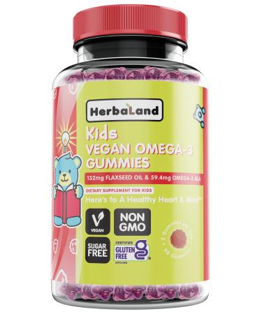 Herbaland Vegan Omega-3 Gummies for Kids - Sugar-Free, Plant-Based Fish Oil, Children's Vitamins, Toddler Supplements, No Fishy Smell, Flaxseed Oil, Fatty Acids - 4.4 Grams, Orange Flavor, 90 Count