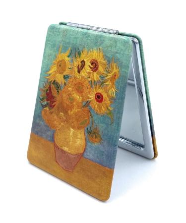Aeisage Square Compact Mirror Rectangular Purse Mirror Small Cosmetic Mirror for Purses Handheld Mirror Van Gogh Sunflowers Gifts, Diameter 2.75''x0.4'' Thickness