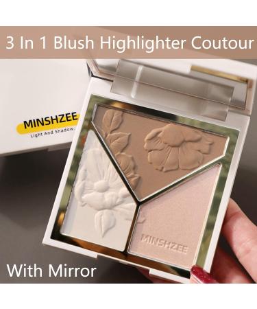 3-in-1 Blush Highlighter Contour Palette - Long-Lasting Sweat-Resistant Makeup Powder for Women - Natural Look, Matte Finish - Color 3, 1g - Buy Online on GoSupps.com