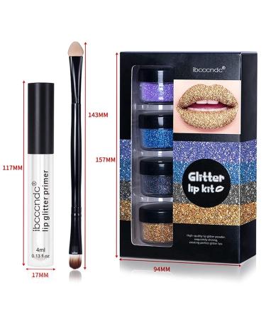 Glitter Lip Kit - 4 Colored Metallic Lipsticks | Long-Lasting Glitter Lips with Primer & Brush - Buy Online on GoSupps.com
