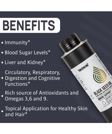 100% Ethiopian BlackSeed Oil 8.45 Oz - Cold Pressed Black Seed Oil for Immune Support High Potency 5.7% - 21% Thymoquinone Skin Hair & Overll Health - Unrefined Black Cumin Seed Oil - Gluten Free 8.45 fl oz - Buy Online on GoSupps.com