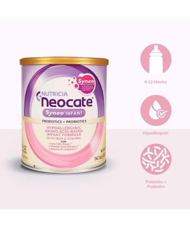 Neocate Syneo Infant - Hypoallergenic Amino Acid-Based Baby Formula with Prebiotics, Probiotics, DHA/ARA - 14.1 Oz Can (Pack of 4) - Buy Online on GoSupps.com