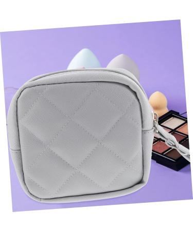 Iwowhero Leather Cosmetics Bag | Zip Organizer & Storage for Women | PU Gray Mini Accessory 13x13cm - Buy Online on GoSupps.com