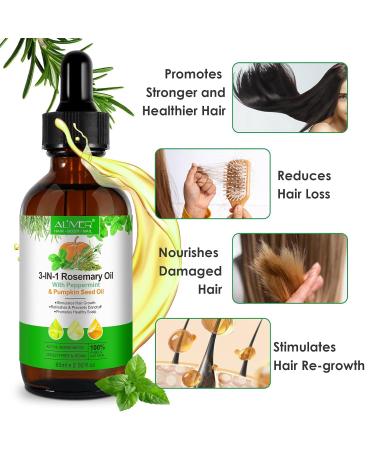3-in-1 Rosemary Oil with Peppermint & Pumpkin Seed Oil for Hair Growth | 100% Pure & Natural - 60ml - Buy Online on GoSupps.com