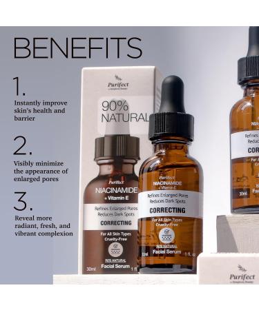 Purifect Correcting Niacinamide Facial Serum with Vitamin E Oil Helps Refine Enlarged Pores and Reduce Dark Spots Radiant Complexion Suitable for All Skin Types 30ml - Buy Online on GoSupps.com