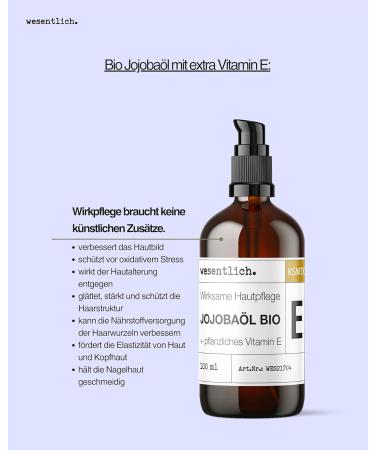 essential Jojoba oil organic + vitamin E 100 ml 100 natural pure from wesentlich with dispenser - Buy Online on GoSupps.com