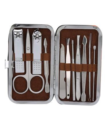 11pcs Stainless Steel Nail Grooming Kit Nail File Nail Clipper Ear Pick Eyebrow Clip Tool Set Manicure Facial Beauty Care Tool with Storage Bag