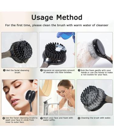 3 Pcs Large Handle Face Scrubber with Charcoal Black Bristles - Gentle Deep Cleansing and Exfoliating - Buy Online on GoSupps.com