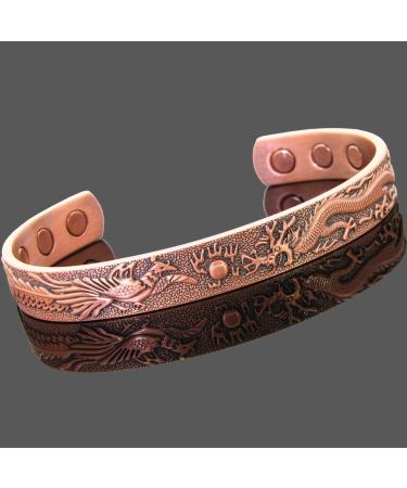 Pure Copper Magnetic Bracelet Men Women Copper Bangle Cuff Holistic Magnetic Band with 6 Strong Magnets Unisex Adjustable Good Luck Dragon Wristband-PDC (M: Wrist 16.5-19.5cm/6.5-7.6") - Buy Online on GoSupps.com