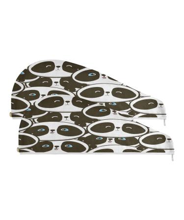 Panda Baby Pattern Dry Hair Cap 2 Piece Quick Drying Towel Set with Button Headband Super Absorbent Soft & Comfortable