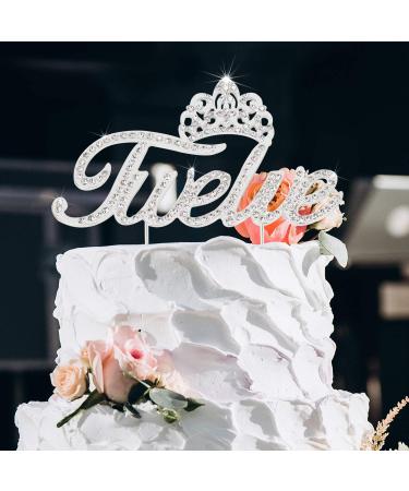 LINGTEER Twelve Birthday Cake Topper with Crown Sign | Silver Bling Crystal Rhinestone Birthday Keepsake | Happy 12th Birthday Party Decorations Gift Supplies - Buy Online on GoSupps.com