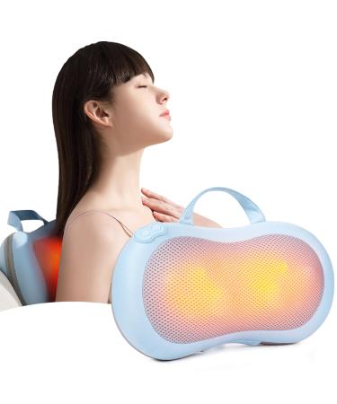 Back and neck massager with warmth - depth tissue massage pillows for shoulders back and legs - gift for him or she gray blue