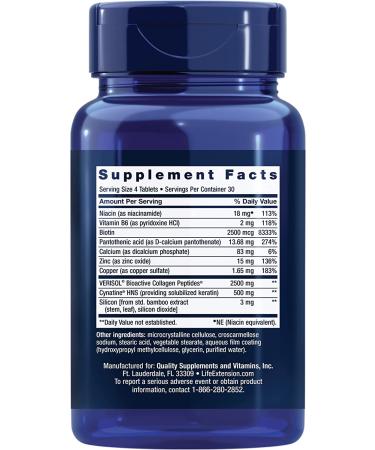 Life Extension Hair Skin & Nails Collagen Plus - 120 Tablets for Healthier Hair, Skin & Nails - Buy Online on GoSupps.com
