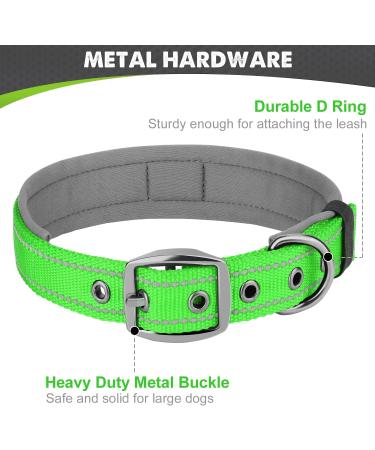 Joytale Neoprene Dog Collar for Large Dogs - Softly Padded Reflective Nylon Green (Size L) - 1 Pack - Buy Online on GoSupps.com