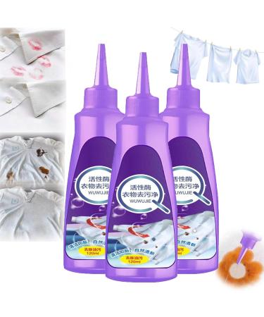 Ocennu Stain Remover Active Enzyme Laundry Stain Remover Purple Bottle Active Enzyme Laundry Stain Remover Garment Stubborn Stain Cleaner Oil Remover Clothes Oil Stain Remover (3Pcs)
