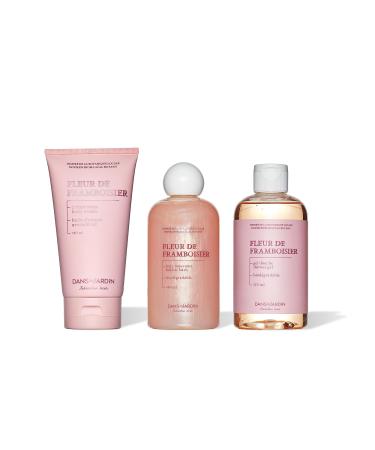 DANS UN JARDIN - Bodycare Set for Women Made in Canada - Raspberry Blossom Fragrance - Body Cream Bubble Bath & Shower Gel - Beauty Gift for Women - Gentle on the Skin - Vegan Products - 3 Pack