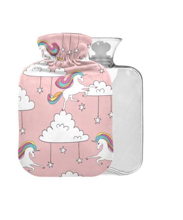 Hot Water Bottle with Cover Cloud Motif 2L Large for Pain Relief for Hot and Cold Compress Unicorn