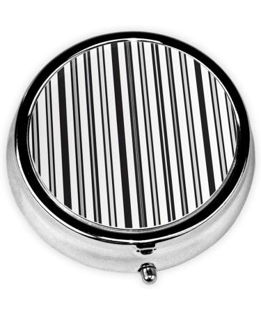 Black & White Stripe Round Pill Box - Mini 3 Compartment Travel Medicine Organizer | Portable Decorative Vitamin Holder - Buy Online on GoSupps.com