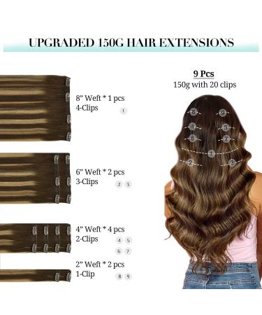 Doores Clip In Extensions - 24 Inch Balayage Chocolate Brown to Caramel Blonde 150g Remy Human Hair 9 Pieces - Buy Online on GoSupps.com