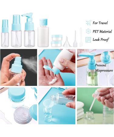 Grantop Travel Bottles Set 11 Pcs Set Cosmetics Travel Bottle Leak Proof Squeezable containers & Spray Bottles with Labels Dropper Funnel for Filling (Blue-11Pcs) - Buy Online on GoSupps.com