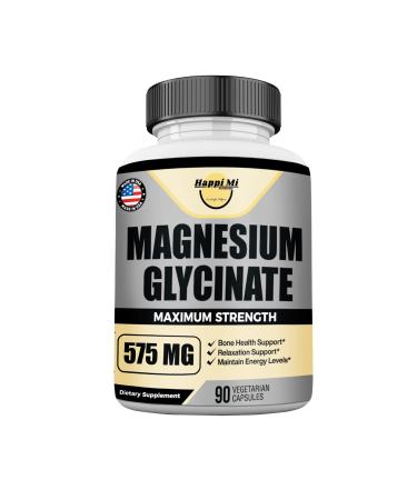 Happi Mi Nutrition Magnesium Glycinate 575mg Mineral Supplement Muscle & Bone Health Support Immune Health Support Promote Relaxation & Balance Mood Chelated for High Absorption Non-GMO 90 Caps