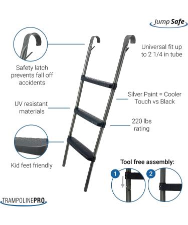 Trampoline Pro 3-Step Ladder with Safety Latch for Kids - Wide Steps, Universal Hook, TPro Warranty - Tool-free Install - Buy Online on GoSupps.com