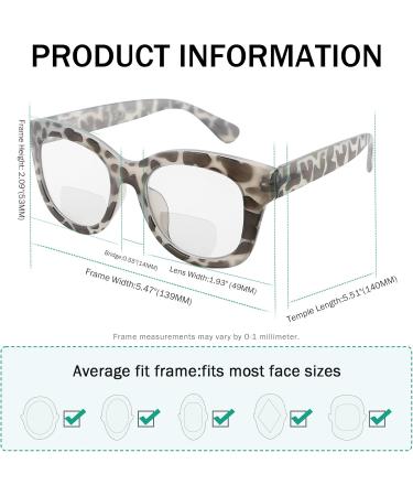 Eyekepper Large Frame Bifocal Reading Glasses for Women - Oversize Grey Tortoise +2.50 Readers - Buy Online on GoSupps.com