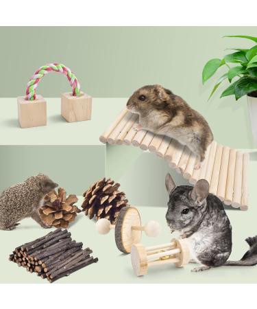 Erkoon 12-Piece Natural Wood Hamster Toy Set - Exercise Bell Rollers & Dental Molar Toys for Chinchillas Rabbits & Guinea Pigs - Buy Online on GoSupps.com