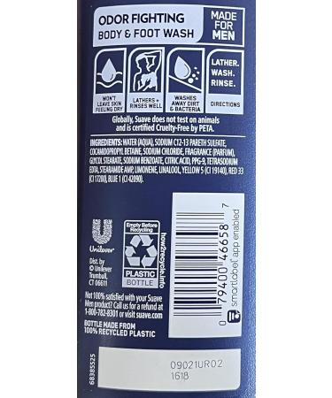 Suave Men's Odor Fighting Body and Foot Wash 15oz | Fresh Clean Scent Anti-Odor Formula Shop Now - Buy Online on GoSupps.com
