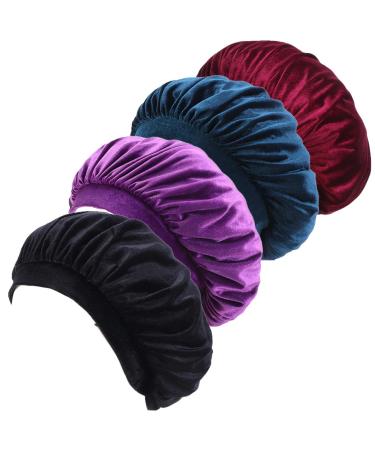 Women Velvet Bonnet Sleep Cap Comfortable Night Sleeping Hat Hair Loss Cap Turban 4pcs Style a