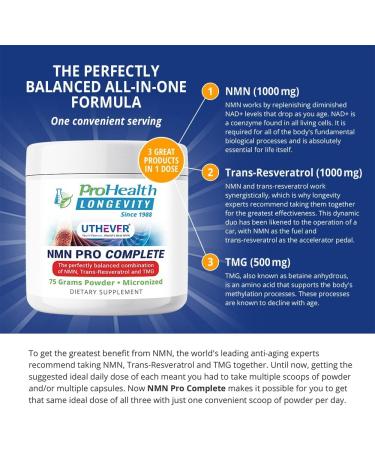 ProHealth Longevity Ultimate NMN Pro Complete 75g - 3-in-1 Formula with Uthever Ultra-Pure NMN to Boost NAD+ - 2.64oz - Buy Online on GoSupps.com