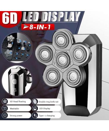 8-in-1 Rechargeable Electric Head Shaver for Bald Men - Floating Heads Hair Clipper Nose & Ear Trimmer Facial Brush - Buy Online on GoSupps.com