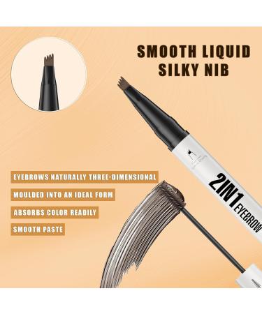 Sinye Microblading Eyebrow Pencil 2in1 DualEnd Eyebrow Pen with Gel Long Lasting Waterproof 4fork Tip Makeup Pen for Women Black Brown - Buy Online on GoSupps.com