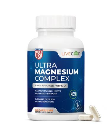 LiveGood Ultra Magnesium Complex Organic Magnesium Glycinate and Gluconate for Muscle Recovery Nerve Support & Relief High Absorption Supplement Vegan Non-GMO Made in USA 60 Capsules