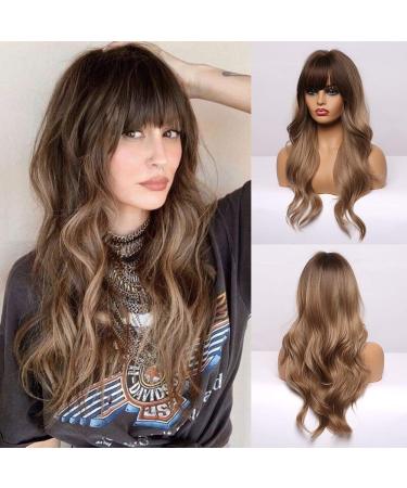 Long wavy wigs with pony ombre dark blonde wigs for women heat -resistant synthetic wigs with brown root for everyday/party/cosplay 18# - Buy Online on GoSupps.com