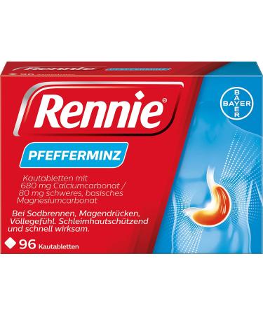 Rennie Peppermint relieves heartburn and acid-related stomach discomfort 96 chewable tablets 96 pieces (1 pack)