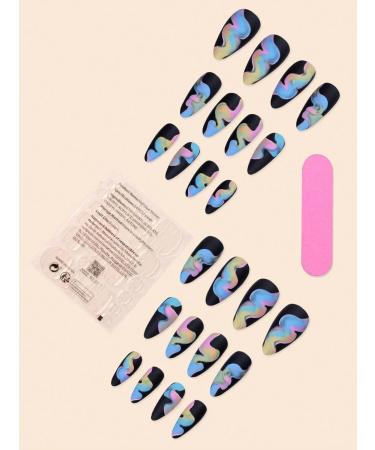 24pcs Rainbow Black Coffin Fake Nail Black Striped Press on Nails Rainbow Black Coffin Nails Luxurious Nails Acrylic Nails Fake Nails For Women Girls - Buy Online on GoSupps.com