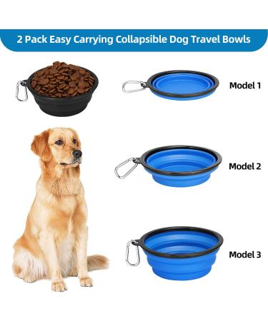 Kytely Large Collapsible Dog Bowls 2 Pack - Portable 34oz Foldable Travel Bowl for Dogs - Includes Clasp - Ideal for Walking, Traveling, and Park Trips - Blue & Black - Buy Online on GoSupps.com