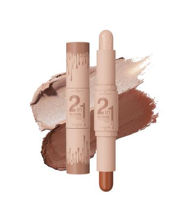 2in1 Highlights and Contour Sticks Highlight & Contour Bronzer Contour Stick cool tone contour Long Lasting & Waterproof Contour Sticks Kit For Light Skin Face Makeup (Pearl White + Dark Brown)