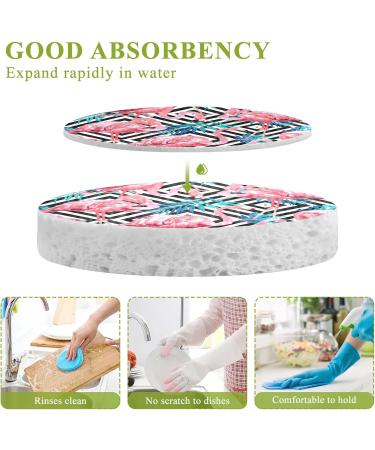 3-Pack Cleaning Kitchen Sponges Oval Tropical Pink Flamingo Stripes Kitchen Cellulose Dishwashing Wood Pulp Cotton - Buy Online on GoSupps.com