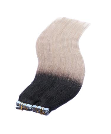 Shop 100% Remy Real Hair Tape In Extensions - #1B/Gray Ombre 40cm 30 Bricks - Premium Quality Tressen by Novon Hair Extensions - Buy Online on GoSupps.com
