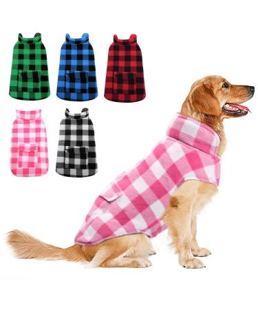 Dog Winter Coat, ASENKU Dog Fleece Jacket Plaid Reversible Dog Vest Waterproof Windproof Cold Weather Dog Clothes Pet Apparel for Small Medium Large Dogs (XXL, Pink) XX-Large Pink