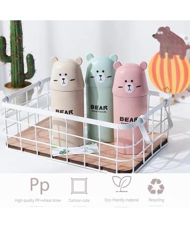 Dbaily Kids Toothbrush Set - 3 Travel Toothbrushes & Case | Waterproof Bear Design for Camping & School - Pink Green Beige - Buy Online on GoSupps.com