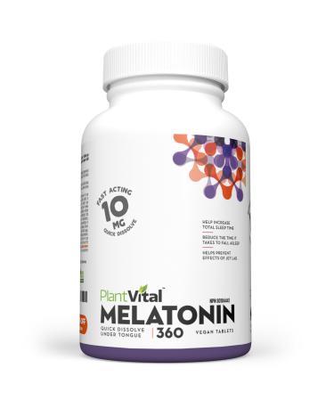 PlantVital Melatonin 10mg - Maximum Strength Fast Dissolve Tablets - Sleep Support Jet Lag Relief Sleep Aid Reset Sleep-Wake Cycle Restful Sleep - 360 Count 360 count (Pack of 1)