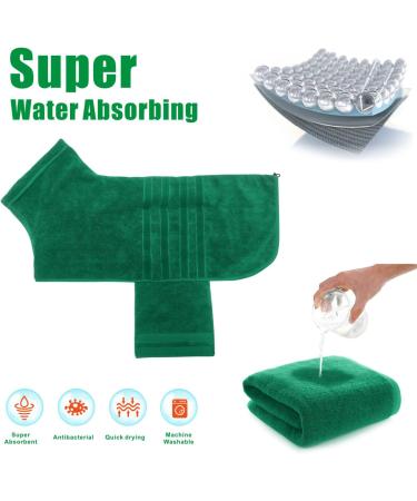 Dolahovy Microfiber Dog Bathrobe Towel | Adjustable Super Absorbent Dog Drying Coat for Small Medium & Large Dogs - Fast Drying Green Robe - Buy Online on GoSupps.com